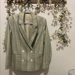 Urban Outfitters Green Plaid Double-Breasted Blazer